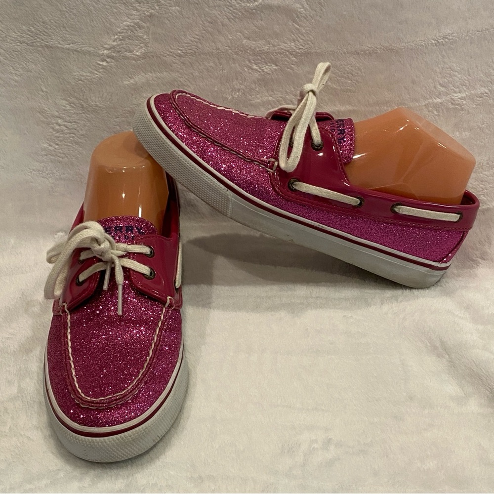Sperry Top-Sider Lace-up Boat Shoes Loafers Pink Glitter Sparkly Size 8.5 EUC